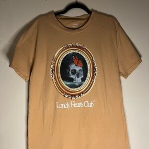 Men's Lonely Hearts Club Tan Graphic Skull T-Shirt